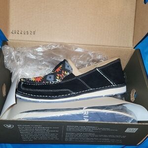 Ariat Black and Patterned Slip-On Loafers